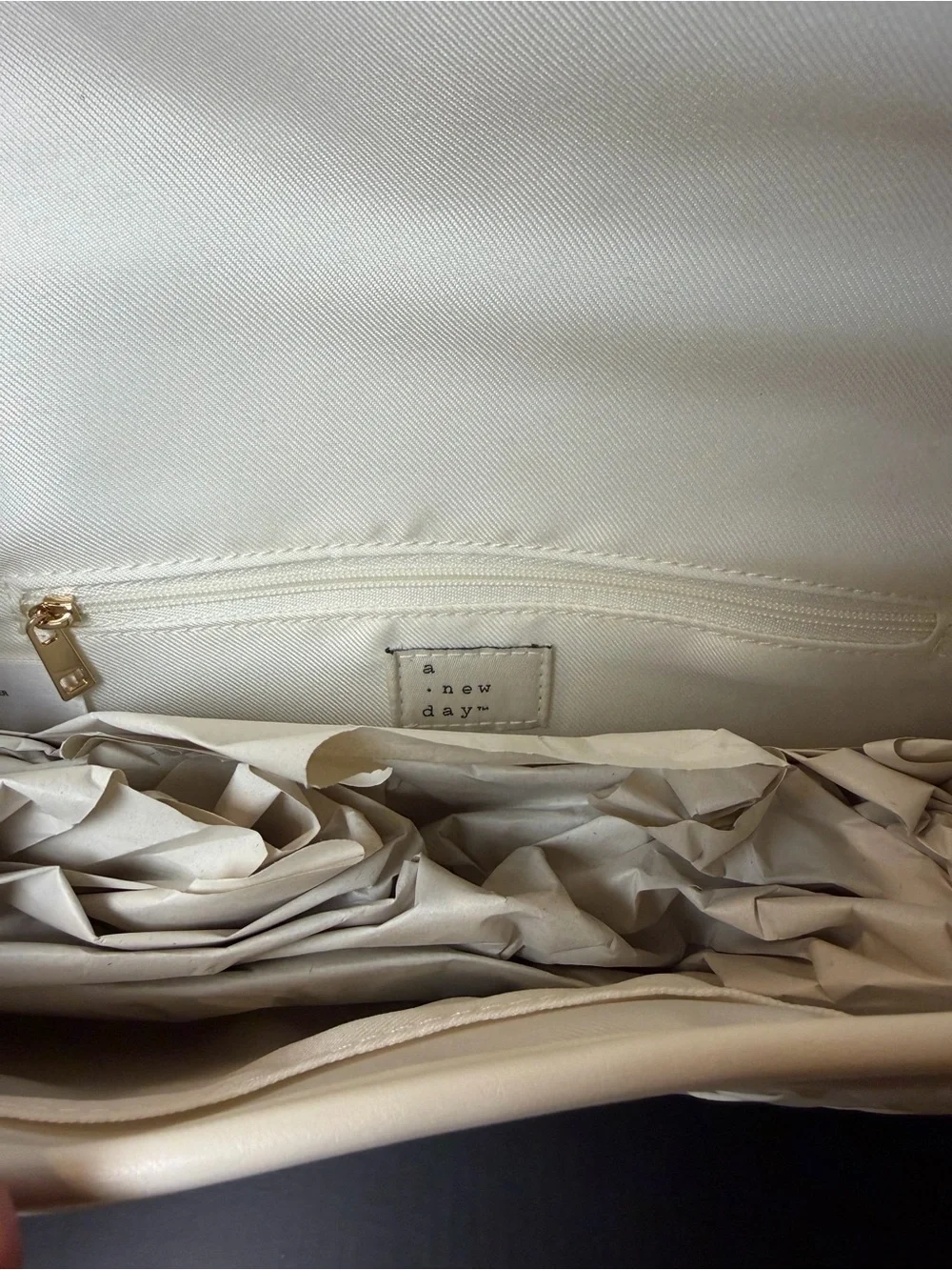 a new day Cream Woven Top-Handle Clutch with Gold Hardware